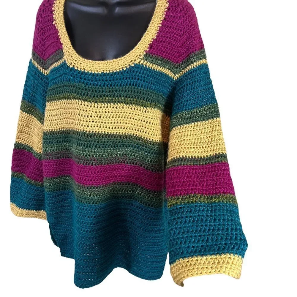 Chunky Hand-Knit Color Block Sweater - Picture 5 of 12